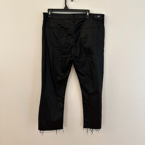 KUT WOMENS KELSEY HIGH RISE ANKLE FLARE RAW HEM BLACK PANT SIZE 14 - Picture 7 of 9